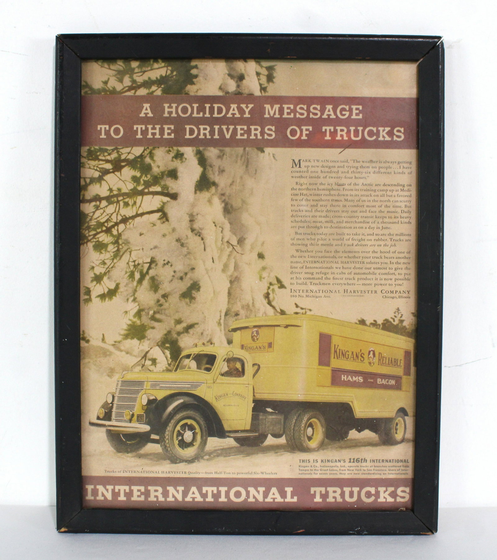 International Harvester Co. Truck Advertisement, Framed: International Harvester Co. Truck Advertisement, Framed. Dimensions: 15 x 12 x 1