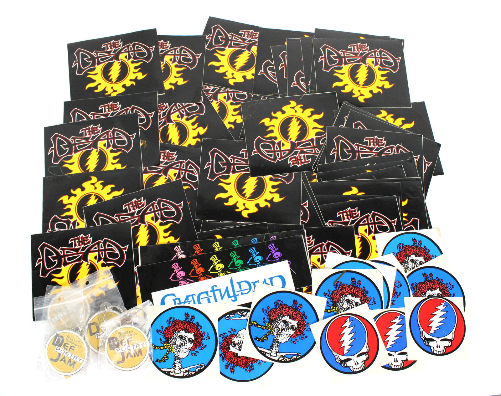 Grateful Dead Stickers And Def Jam Records Key Chains, 1990s Auction