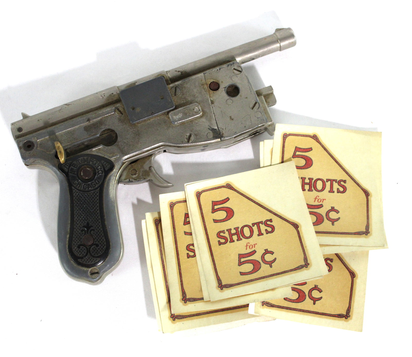 ABT Shooting Gallery Arcade Gun with NOS Decals: In-house shipping available. Dimensions: 6 x 9 x 2