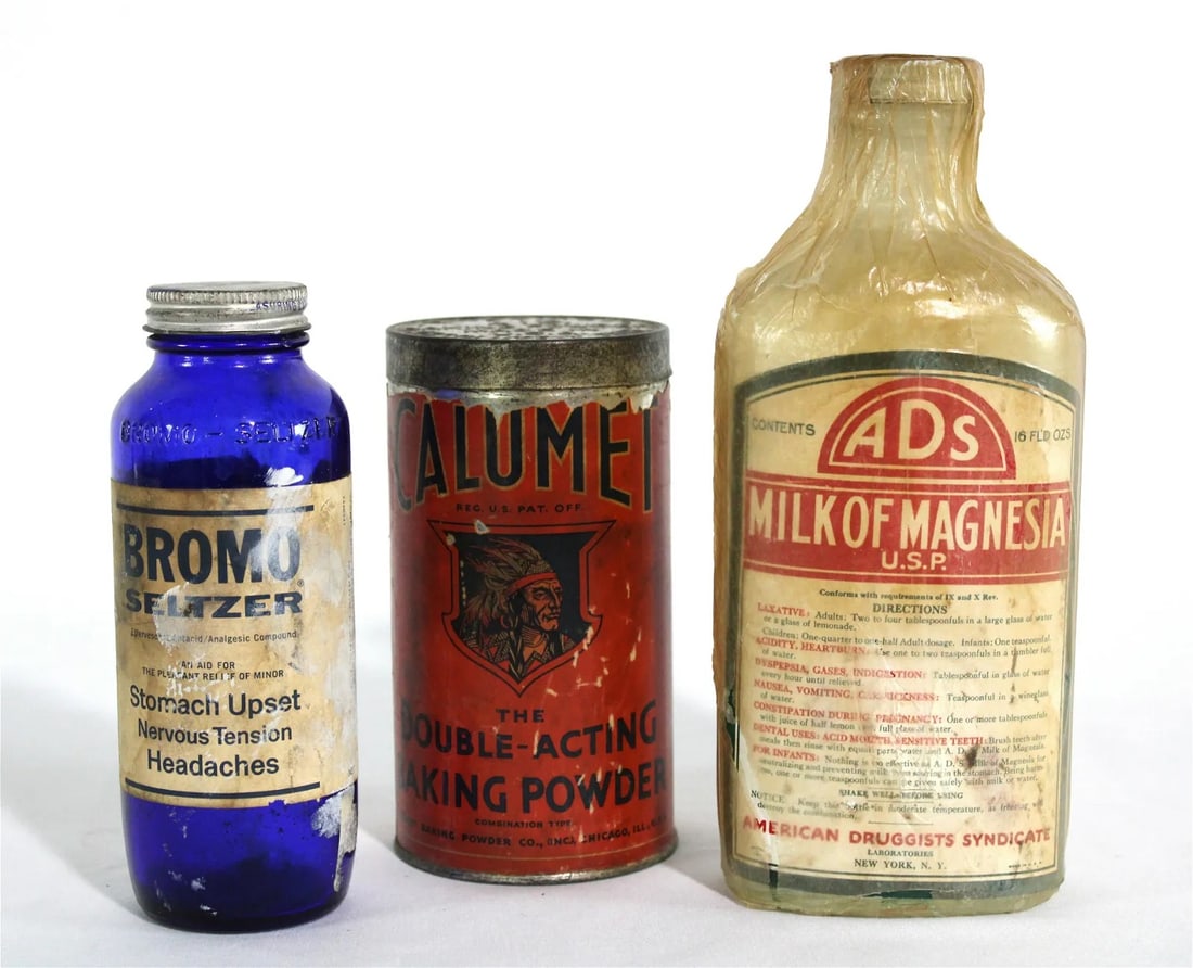 Early Bottles/ Tins incl. Calumet and Bromo Seltzer (1 of 1)