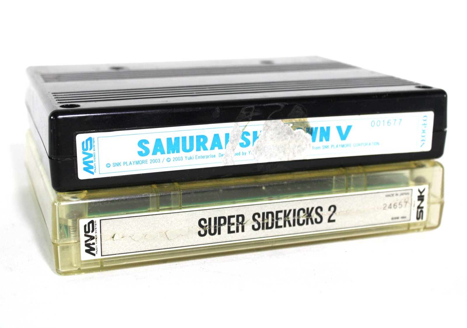Samurai Showdown V and Super Sidekicks 2 Neo Geo Cartridges: Samurai Showdown V and Super Sidekicks 2 Neo Geo Cartridges. Untested. In-house shipping available.