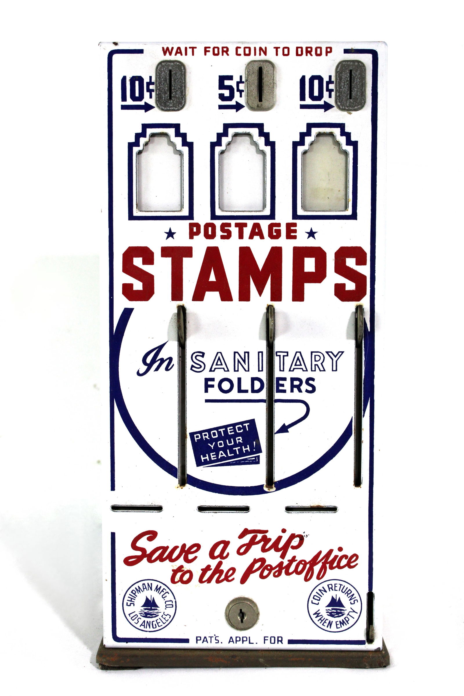 Porcelain Shipman Mfg. Coin Op Stamp Vendor (1 of 3)