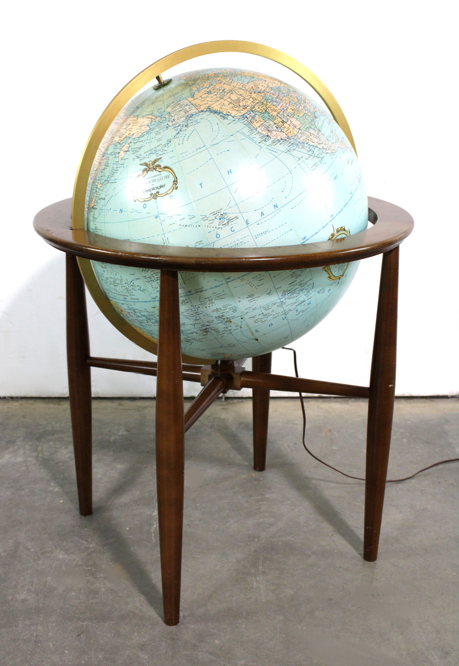 Mid Century Modern Replogle Illuminated Floor Globe on Walnut Stand (1 of 4)