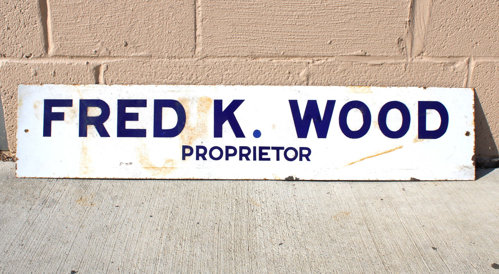 Porcelain Fred K. Wood Proprietor Sign (1 of 1)