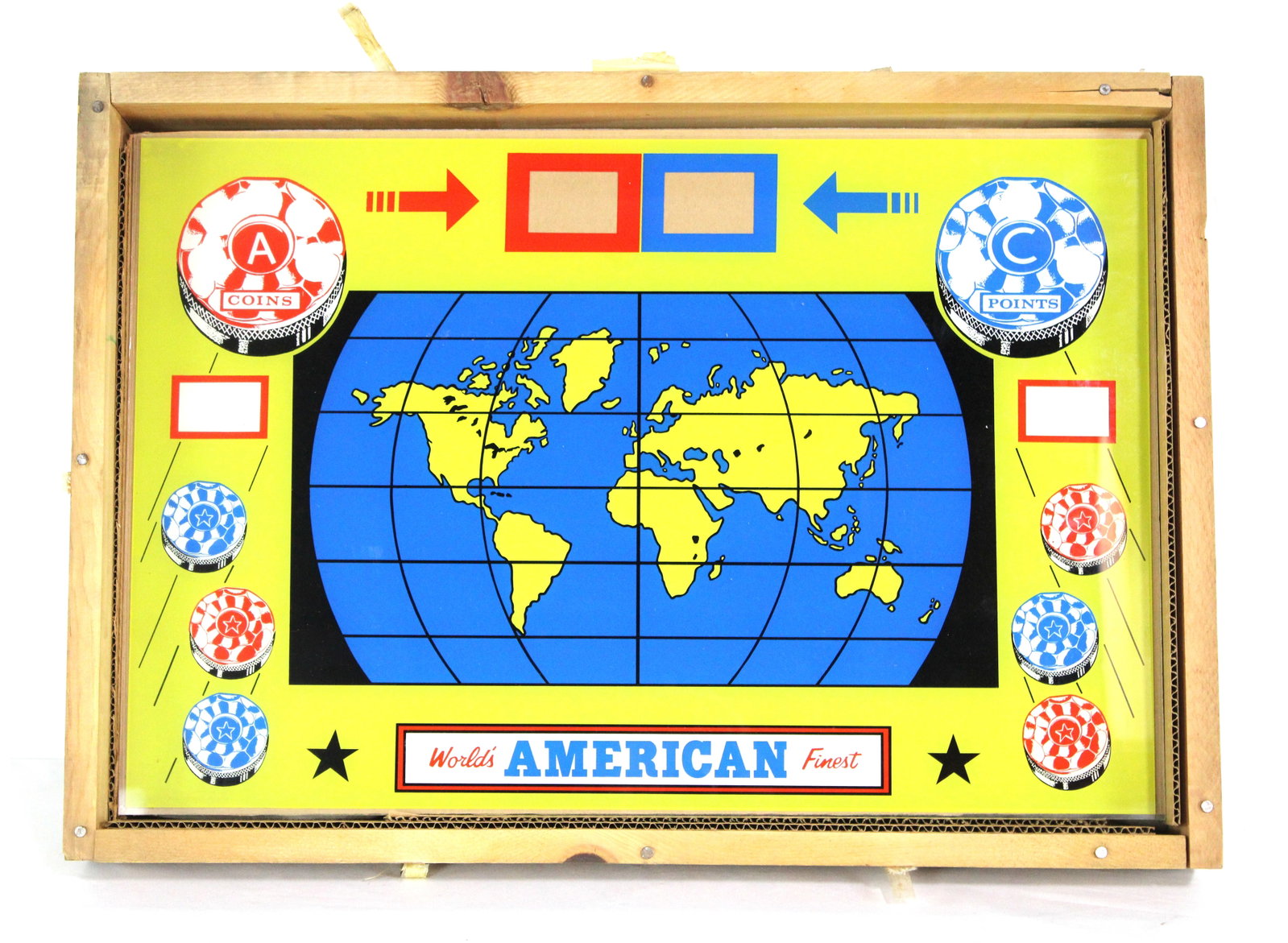 NOS American Shuffleboard Glass Scoreboard Marquee in Crate: NOS American Shuffleboard Glass Scoreboard Marquee in Crate. This item requires third-party shipping or pickup arrangements to be made. Dimensions of Crate: 18 x 26 x 3