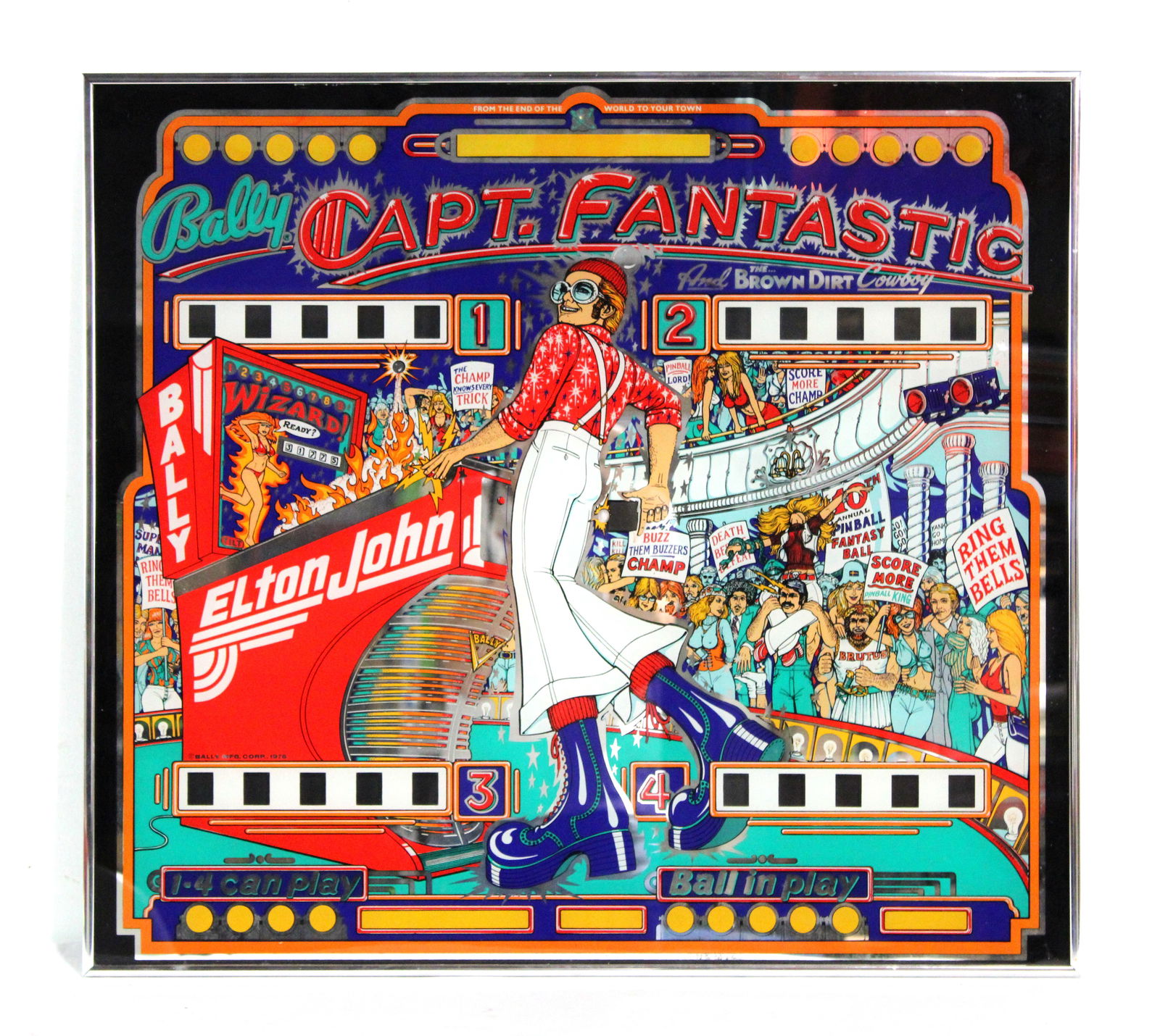 Bally Captain Fantastic Pinball Backglass, Framed Auction