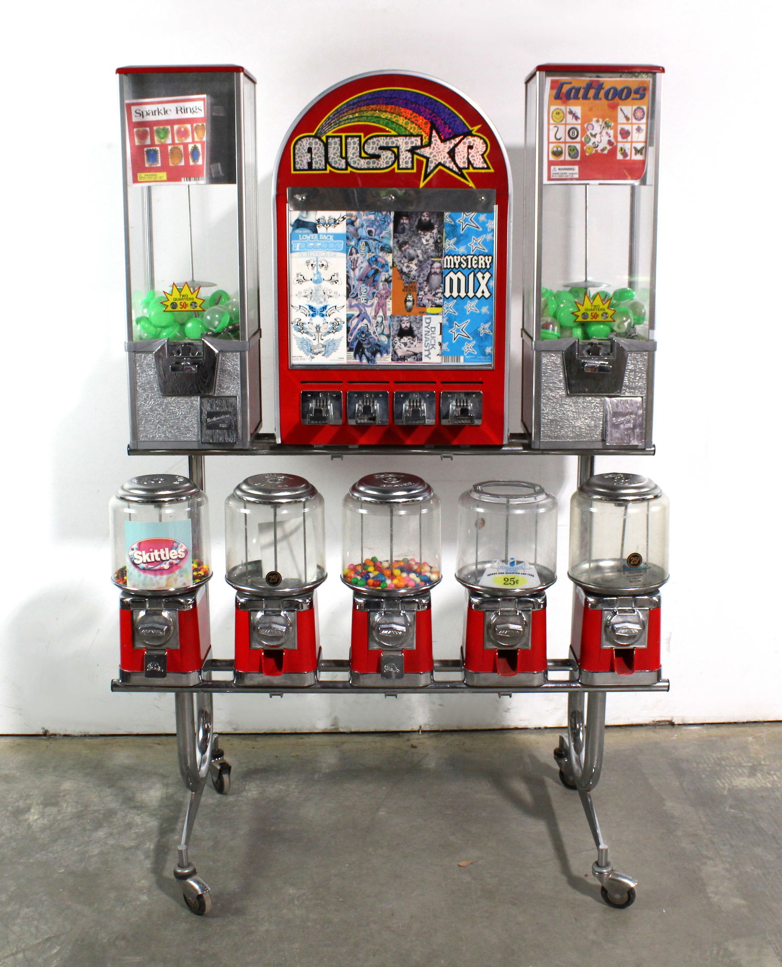 Coin Op Gumball, Capsule and Sticker Vendor on Rolling Rack (1 of 3)