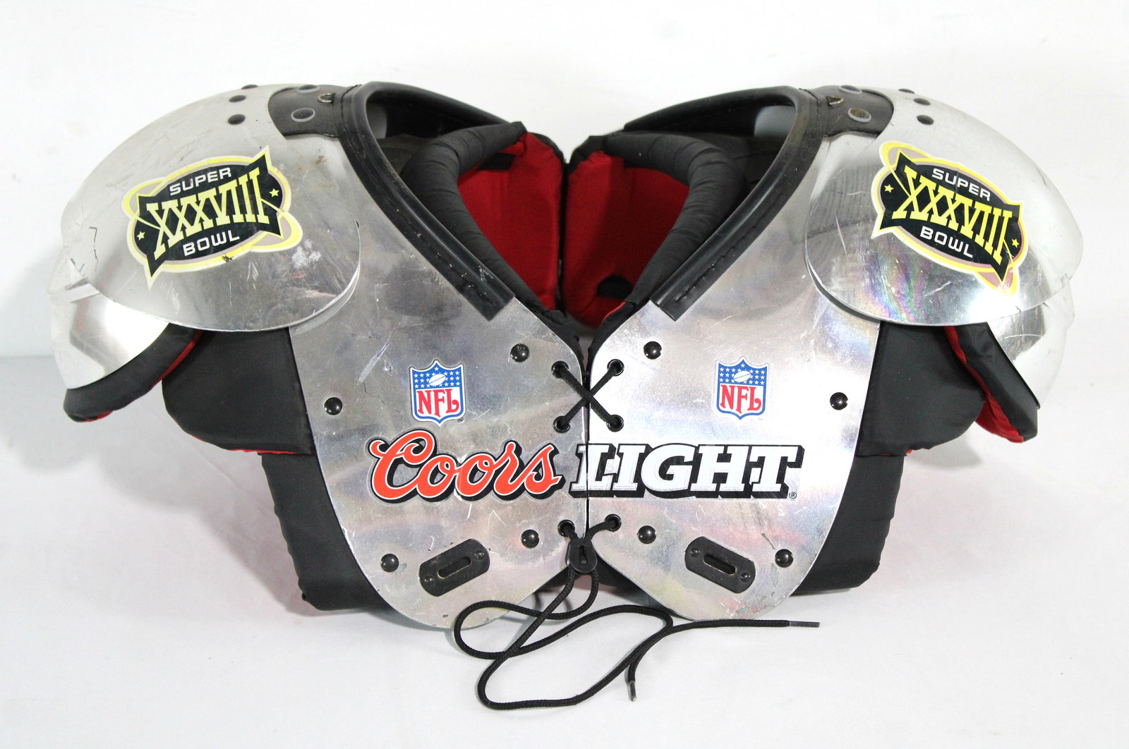 Coors Light / NFL Super Bowl Football Promo Shoulder Pads: Coors Light / NFL Super Bowl Football Promo Shoulder Pads. This item requires third-party shipping or pickup arrangements to be made. Dimensions: 10 x 27 x 19