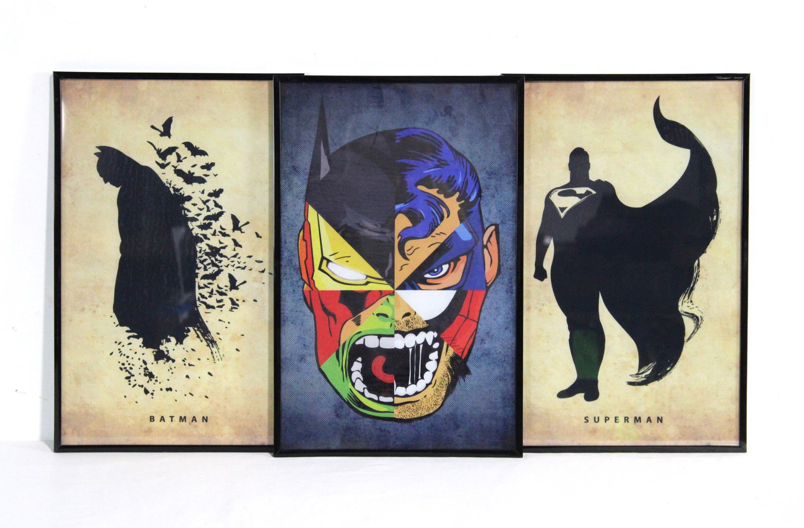 Superheroes Framed Prints Featuring Batman and Superman: Superheroes Framed Prints Featuring Batman and Superman. This item requires third-party shipping or pickup arrangements to be made. Dimensions of One: 17 x 12 x 1