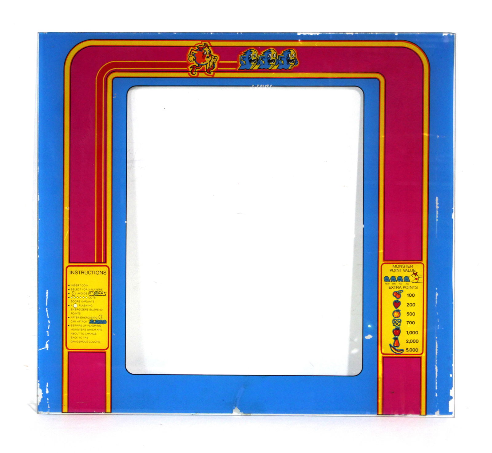 Bally Midway Ms. Pac-Man Glass Arcade Bezel (1 of 1)