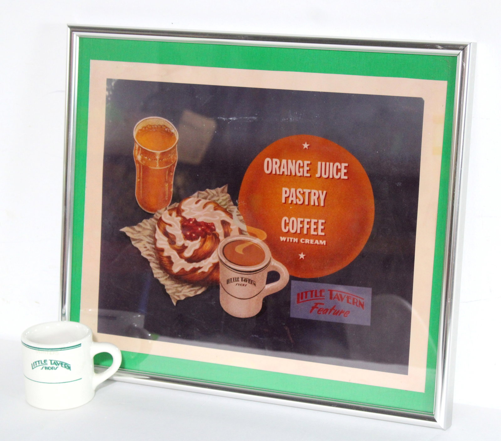 Little Tavern Framed Sign with Coffee Mug: Little Tavern Framed Sign with Coffee Mug. This item requires third-party shipping or pickup arrangements to be made. Dimensions of Frame: 17 x 19 x 1