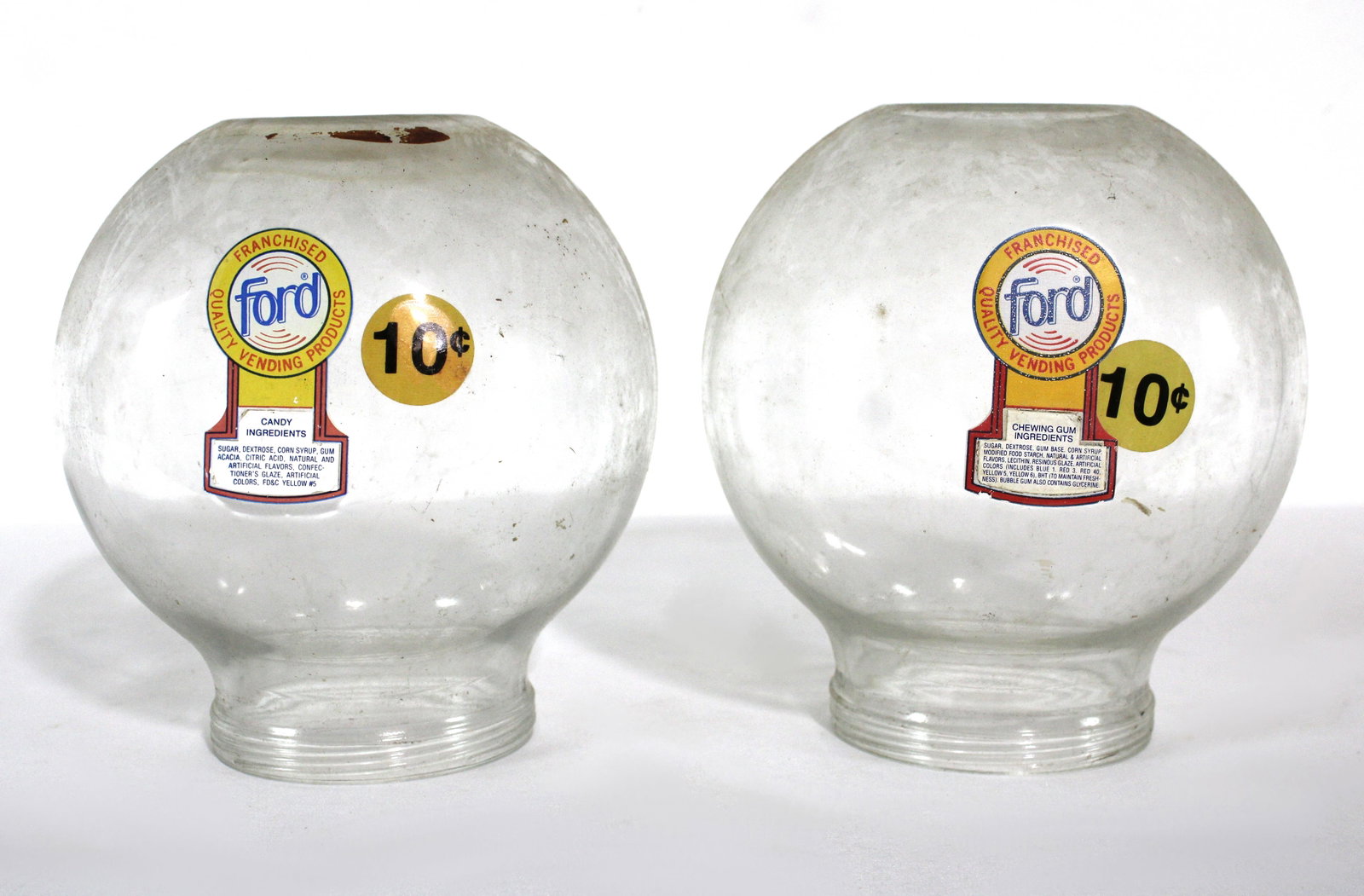 Ford Glass Gumball Globes: Ford Glass Gumball Globes. This item requires third-party shipping or pickup arrangements to be made. Dimensions of one: 9 x 8 x 8