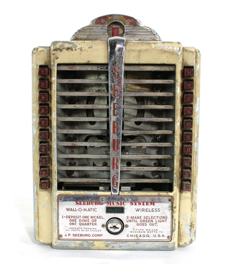 Seeburg Wall-O-Matic Coin Op Wallbox: Seeburg Wall-O-Matic Coin Op Wallbox. Unlocked. No key or front glass. This item requires third-party shipping or pickup arrangements to be made. Dimensions: 13 x 9 x 5