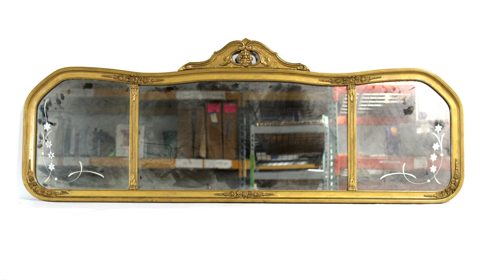 Antique Etched Mantle Mirror (1 of 2)