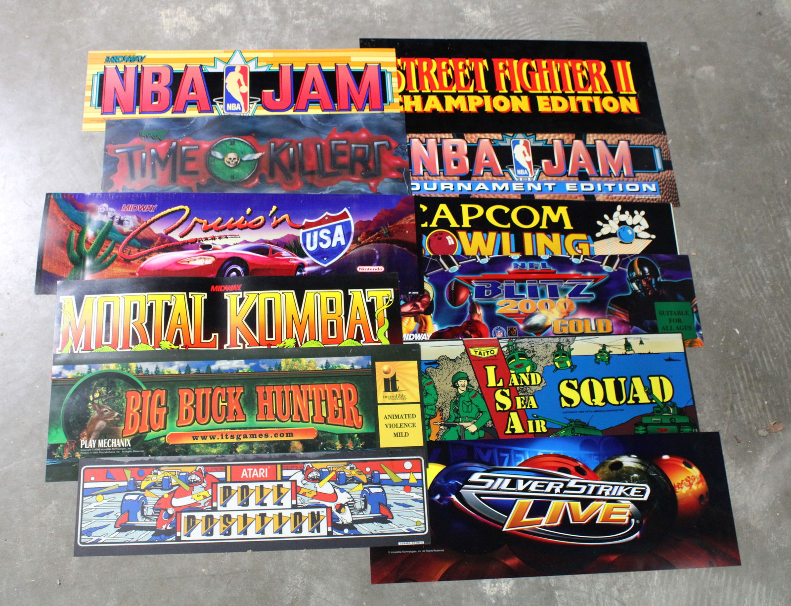 Translite Arcade Headers incl. Mortal Kombat and Time Killers, Lot of 12 (1 of 1)