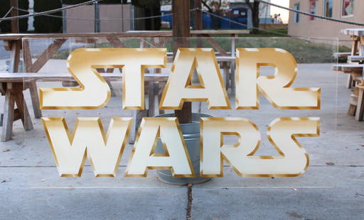 Star Wars Marquee from Comic Book Shop: Star Wars Marquee from Comic Book Shop. This item requires third-party shipping or pickup arrangements to be made. Dimensions: 29 x 60