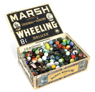 Assorted Marbles in Cigar Box: Assorted Marbles in Cigar Box. In-house shipping available. Dimensions of Box: 2 x 8 x 6