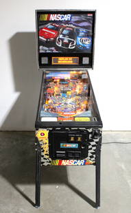 Stern NASCAR Pinball Machine: Stern NASCAR Pinball Machine. Powers on. Needs work. This item requires third-party shipping or pickup arrangements to be made. Dimensions: 76 x 28 x 54