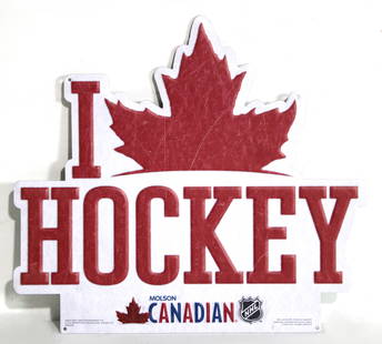 NHL Molson Beer Hockey Themed Tin Sign: NHL Molson Beer Hockey Themed Tin Sign. In-house shipping available. Dimensions: 13 x 15