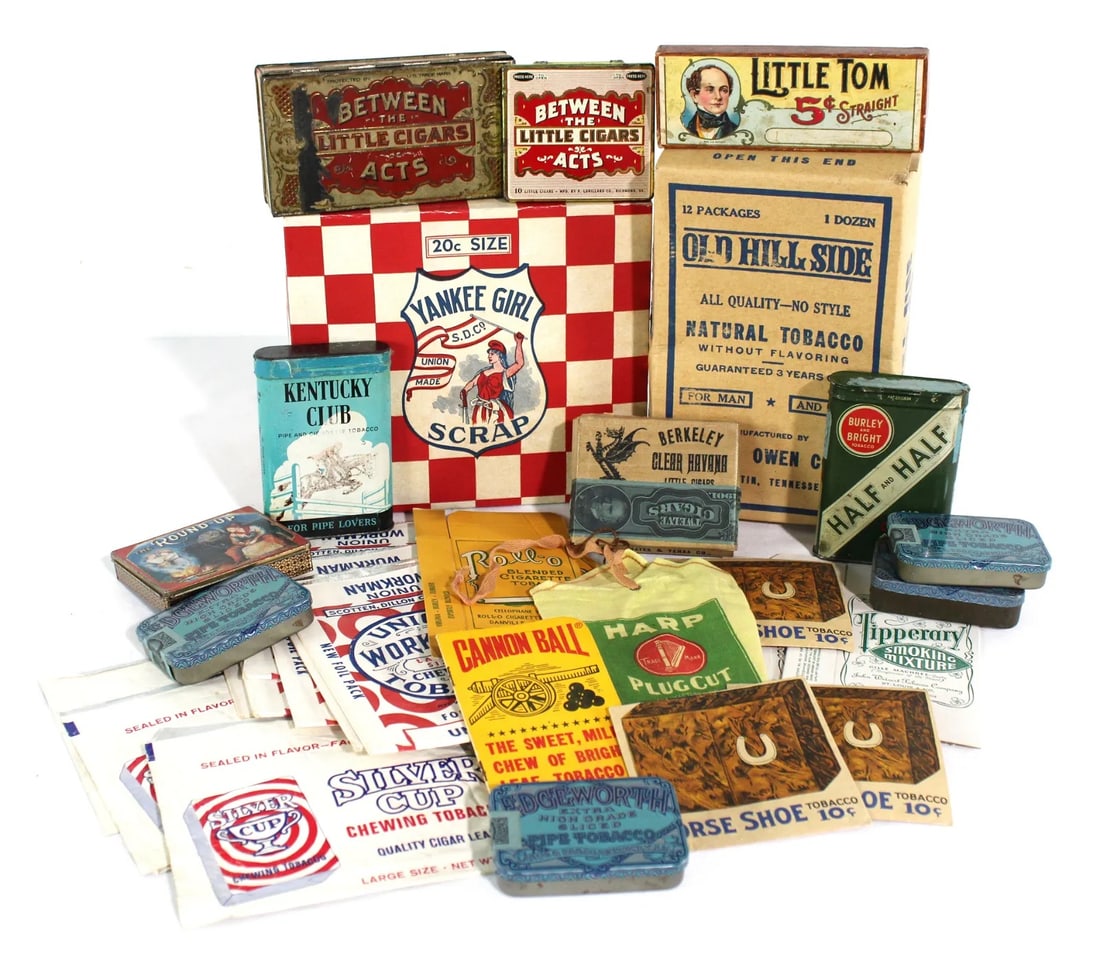 Tobacco Bags / Boxes / Tins incl. Old Hill Side and Little Tom: Tobacco Bags / Boxes / Tins incl. Old Hill Side and Little Tom. In-house shipping available.