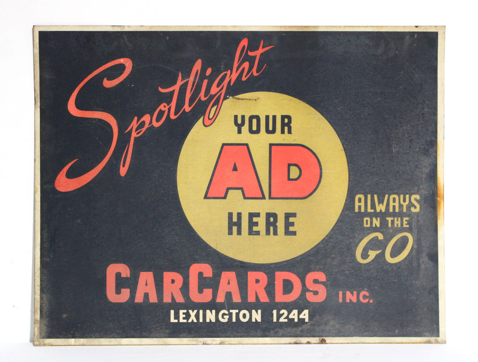 Spotlight "Your Ad Here" Metal Trolley Car Advertising Sign, Baltimore MD (1 of 2)