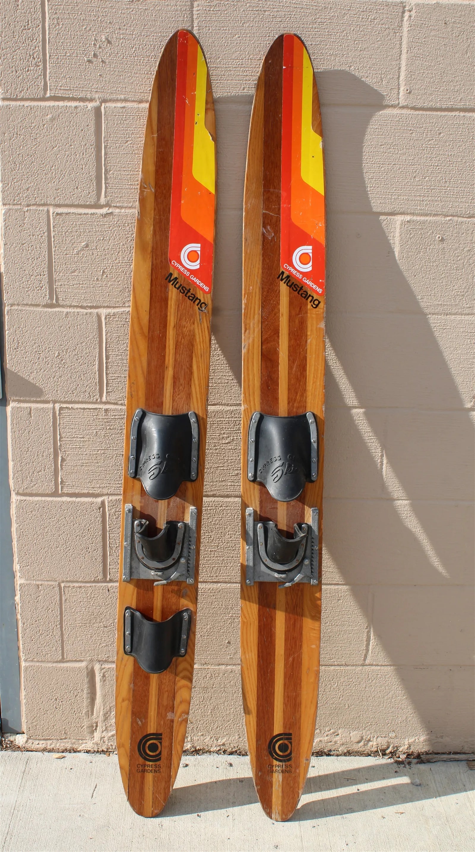 Cypress Gardens Wooden Water Skis: Cypress Gardens Wooden Water Skis. This item requires third-party shipping or pickup arrangements to be made. Dimensions of One: 64 x 7 x 6