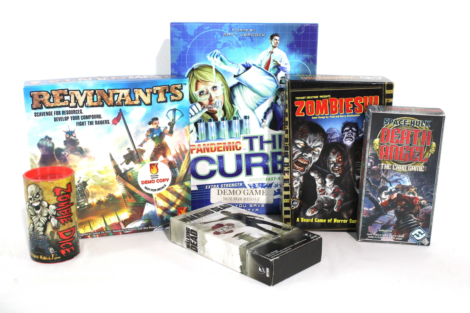 Board Games incl. Zombies, Remnants and Death Angel: Board Games incl. Zombies, Remnants and Death Angel. Total of 6. Demo games used in store, not checked for completness. In-house shipping available. *This lot was consigned by Brainstorm Comics, Frede