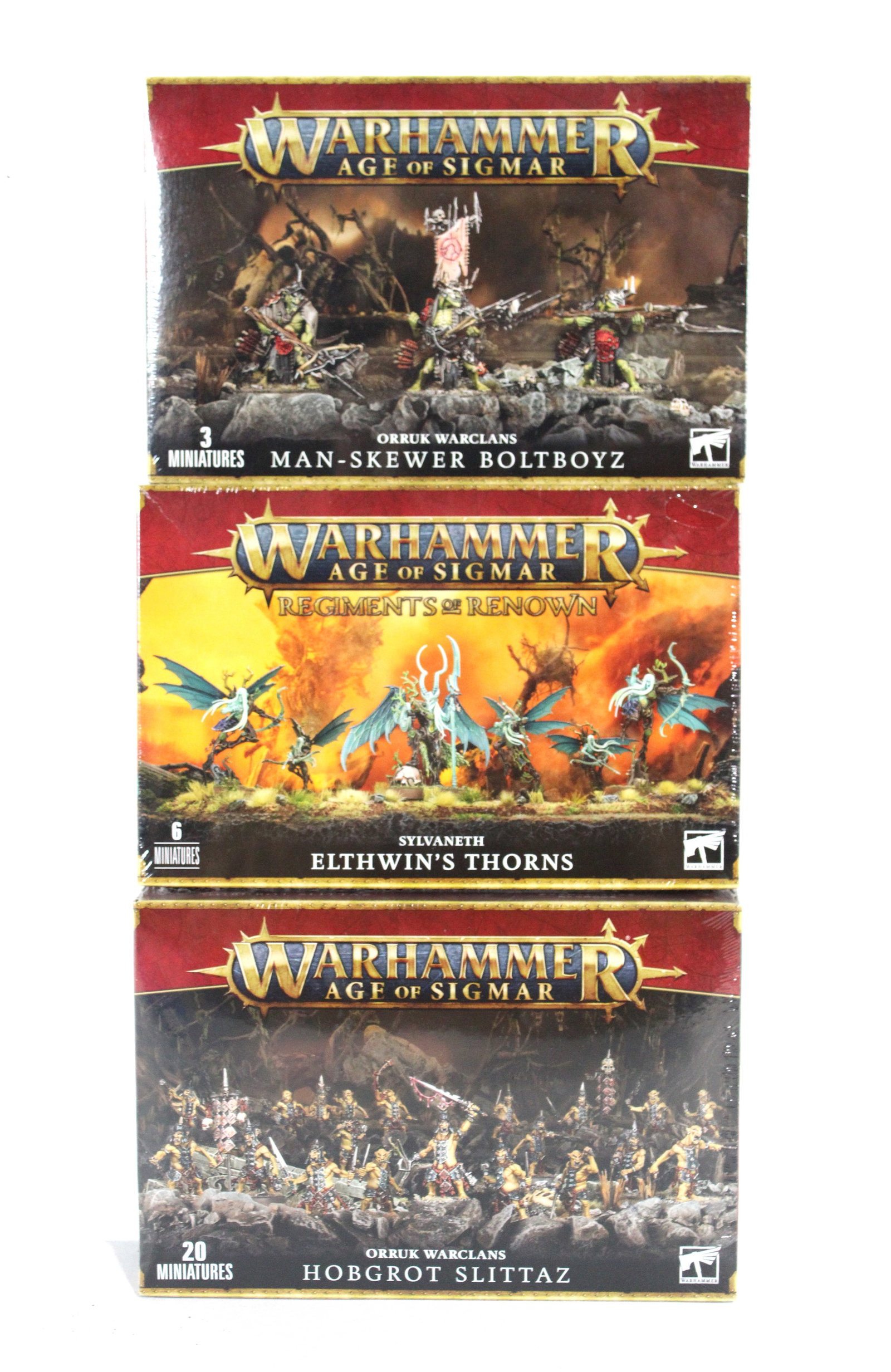 NIB Warhammer Miniatures incl. Orruk Warclans and Sylvaneth: NIB Warhammer Miniatures incl. Orruk Warclans and Sylvaneth. In-house shipping available.