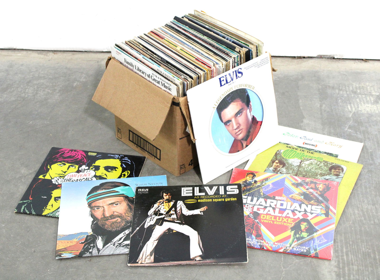 Assorted Box of Vinyl Records incl. Elvis and Guardians of the Galaxy (1 of 2)