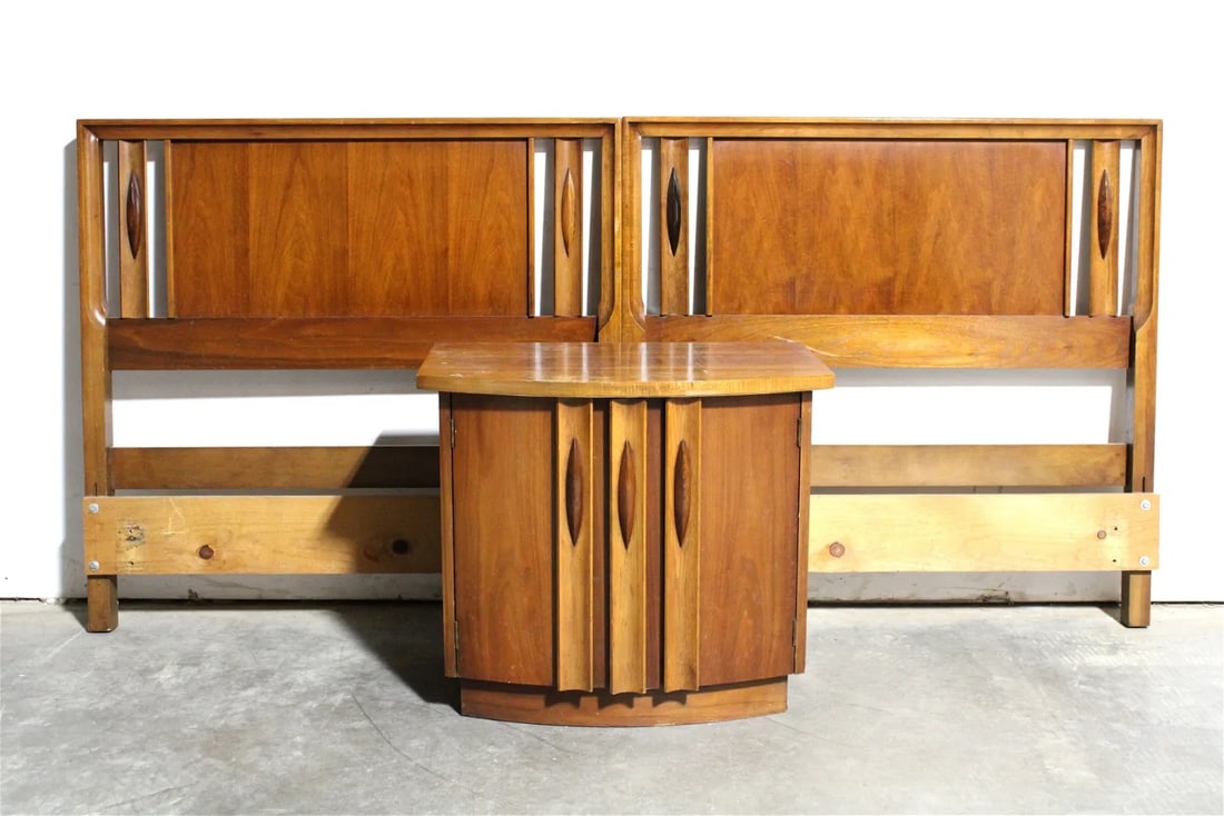 Mid Century Thomasville Walnut Headboard with Demilune Nightstand / Side Table (1 of 5)