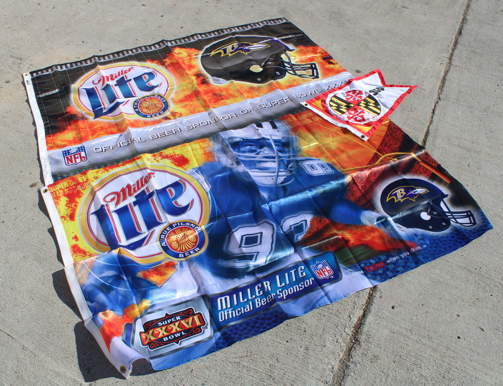 Baltimore Ravens Miller Lite Superbowl Flags / Maryland Flag (1 of 2)