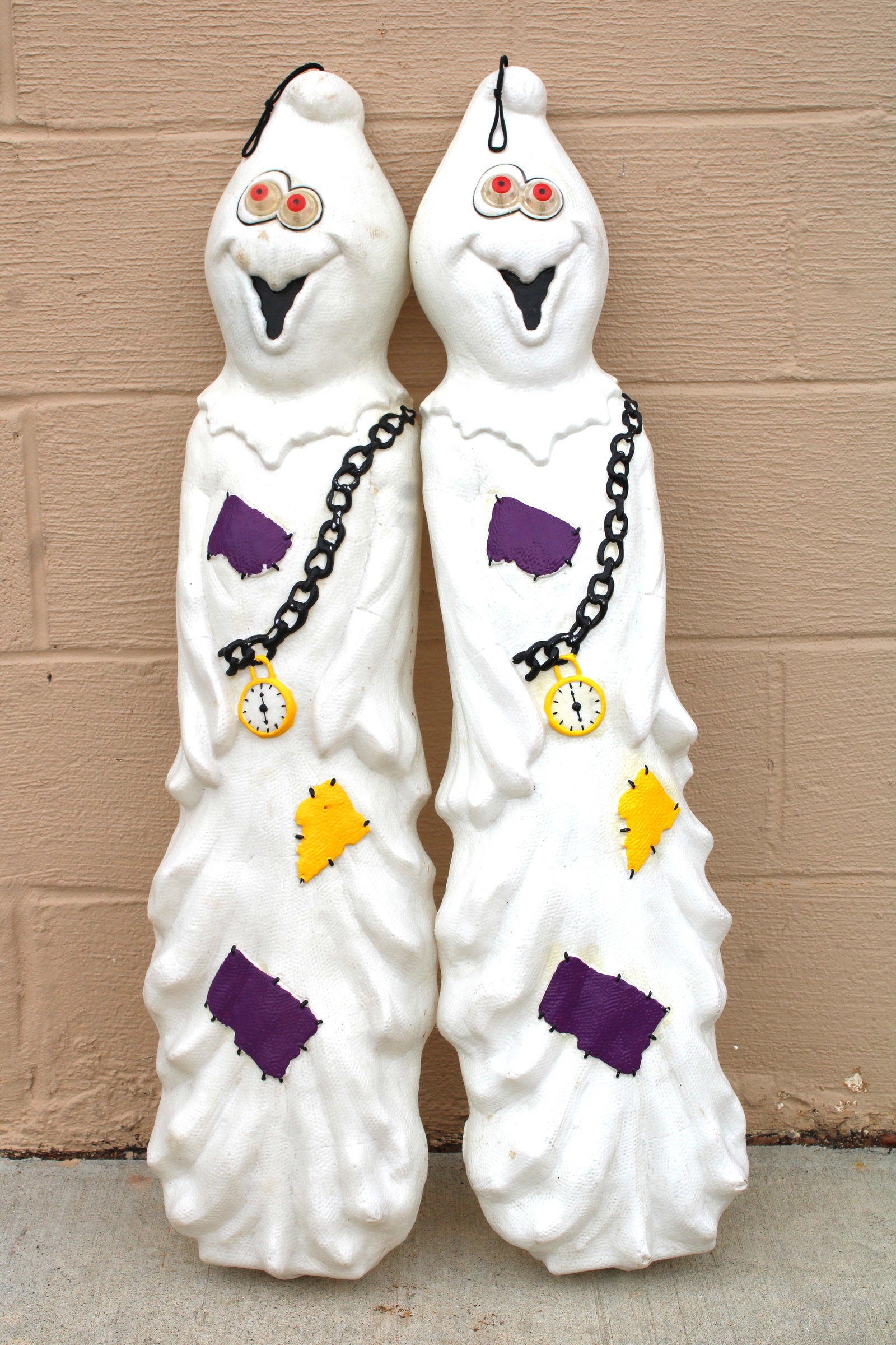 Pair of Hanging Ghost Blow Molds: This item requires third-party shipping or pickup arrangements to be made. Dimensions: 37 x 10 x 5