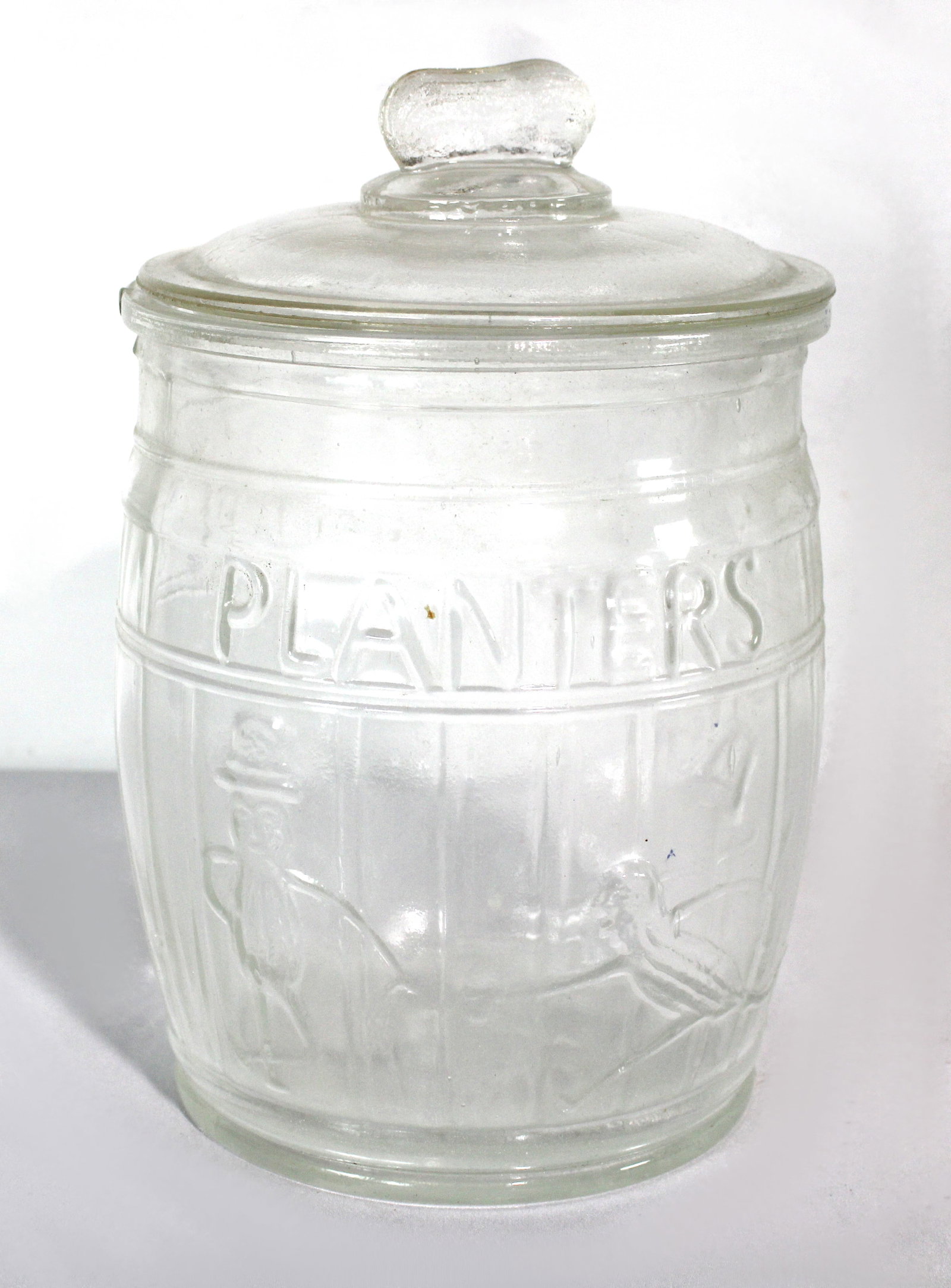 Planter's Peanuts Embossed Glass Barrel Jar (1 of 1)
