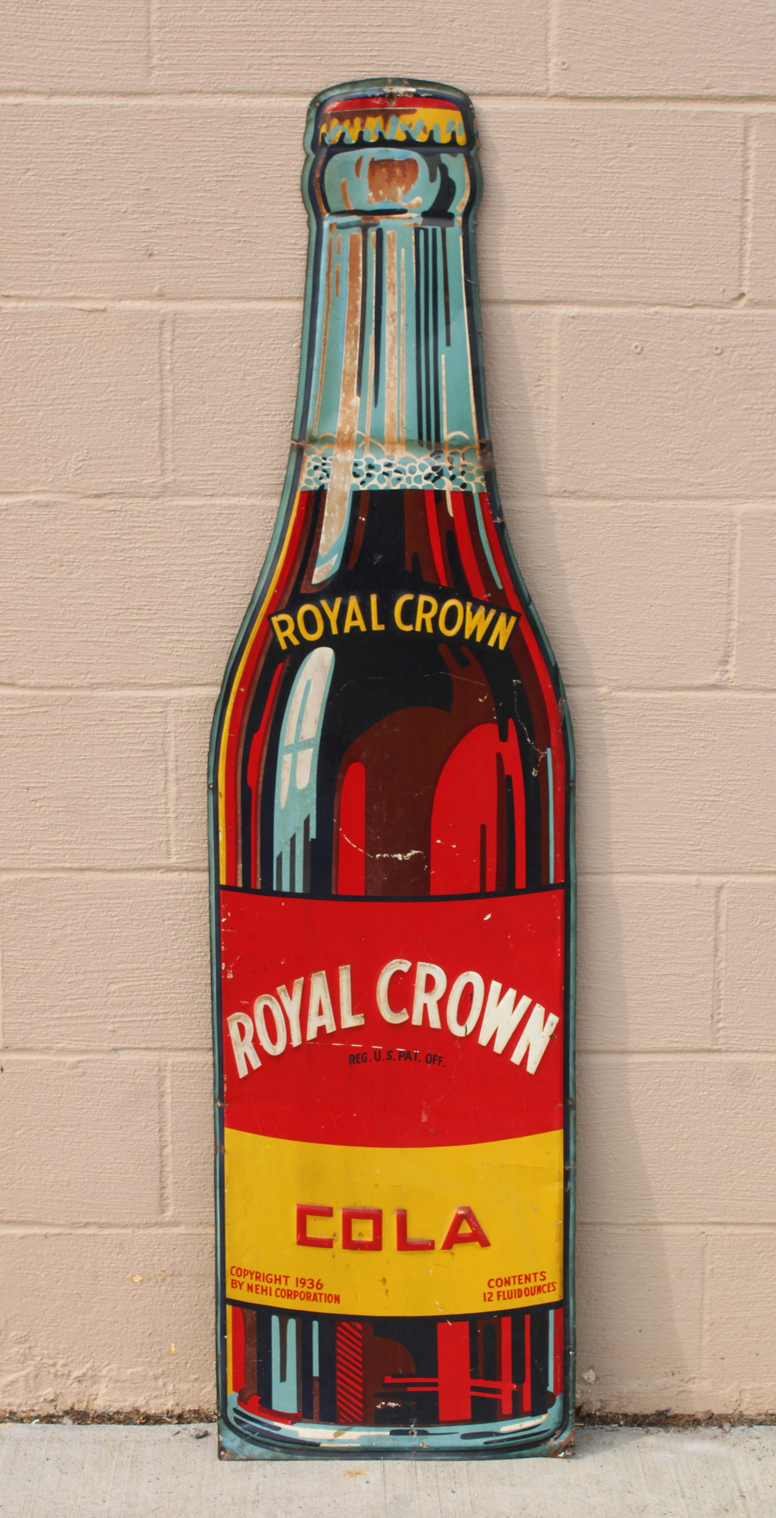 Royal Crown Cola Embossed Tin Bottle Sign (1 of 3)
