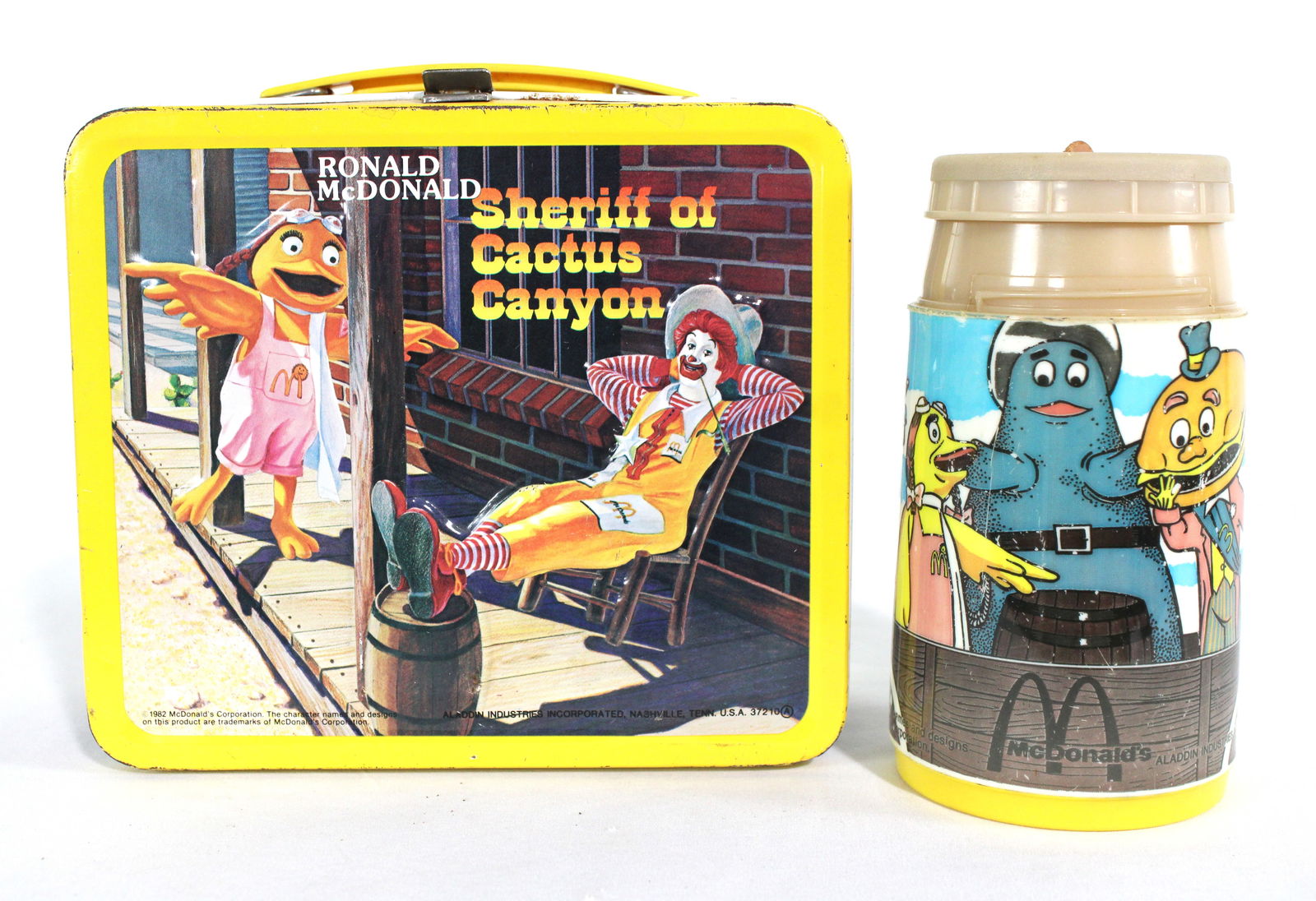 Ronald Mcdonald Sheriff of Cactus Canyon Aladdin Tin Lunchbox with Thermos, 1980s (1 of 3)