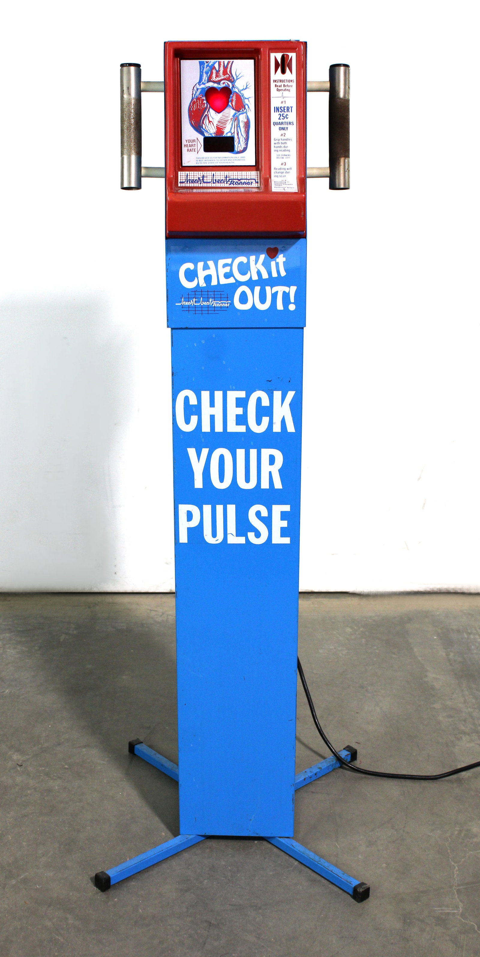 Check Your Pulse Coin Operated Machine: Powers on, does not appear to be working. This item requires third-party shipping or pickup arrangements to be made. Dimensions: 52 x 18 x 18