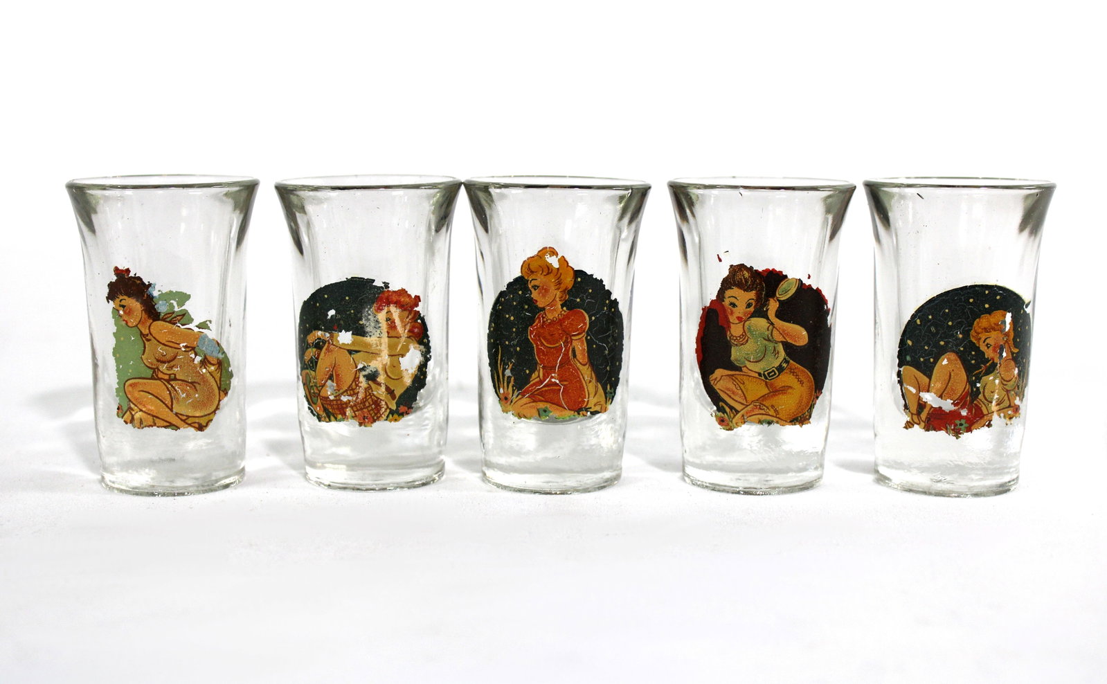 Risque / Pin Up Vintage Shot Glasses: In-house shipping available.
