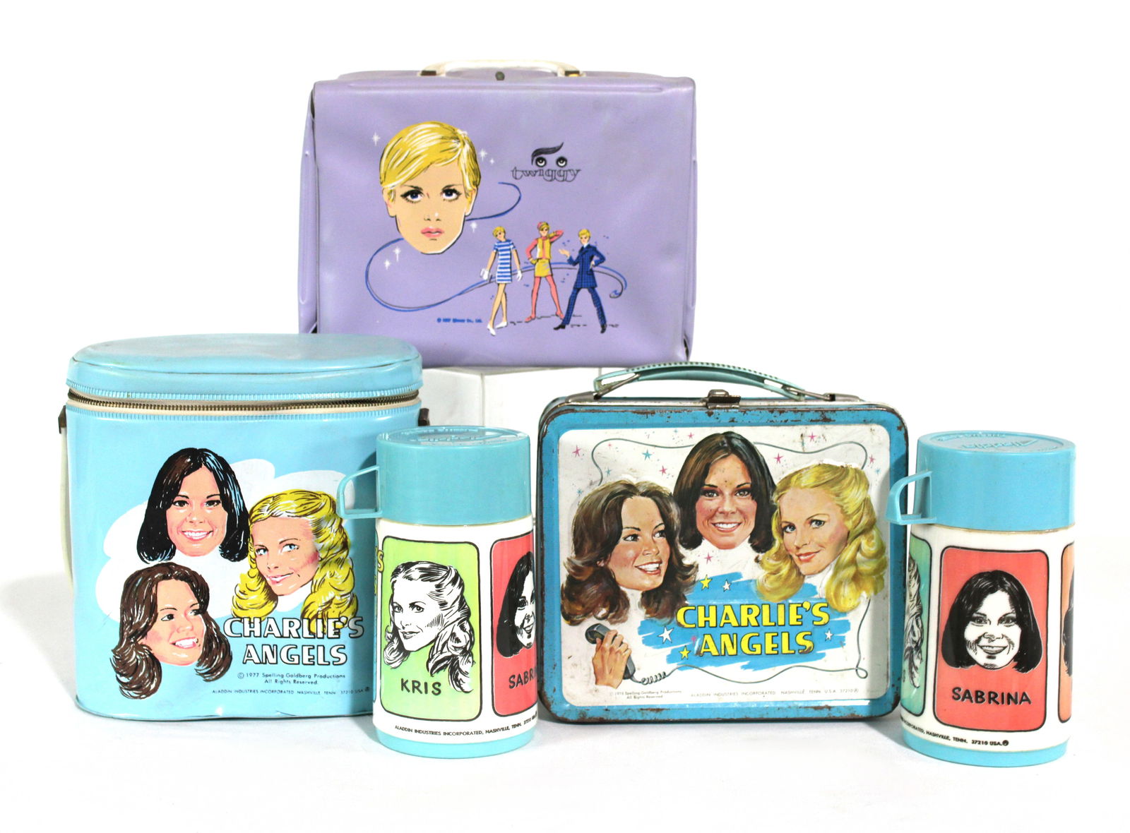 Charlie's Angels and Twiggy Lunchboxes with Thermos: In-house shipping available.