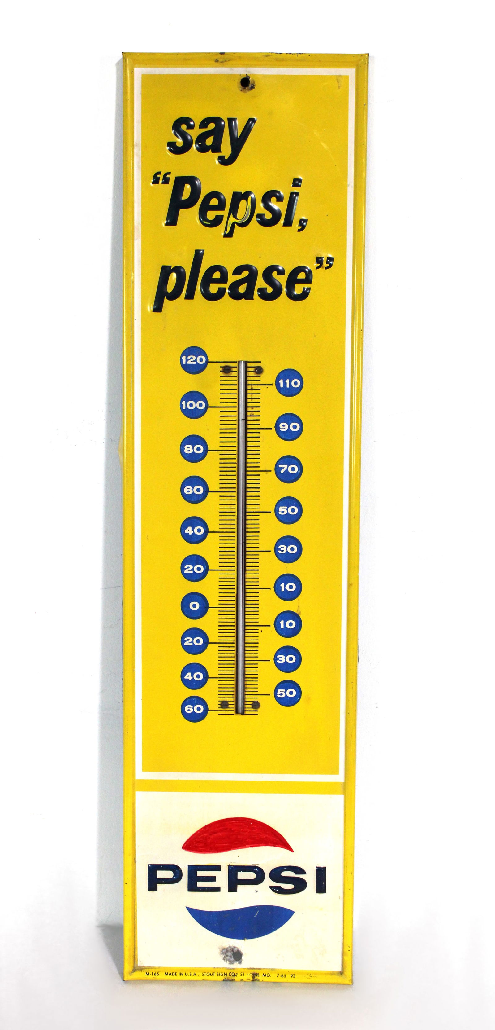 Pepsi Embossed Thermometer, Stout Sign Co. (1 of 3)