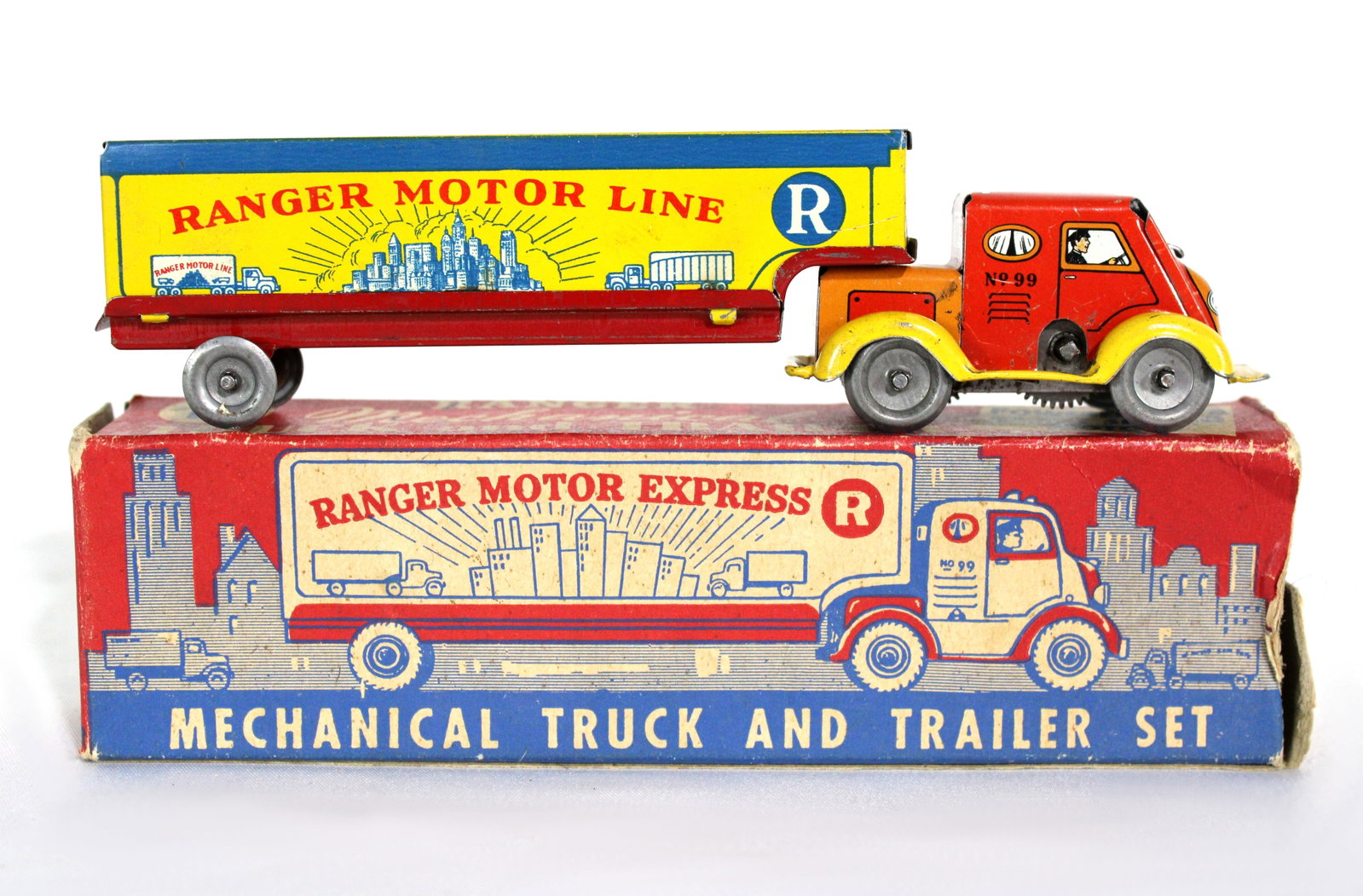 Ranger Motor Line Wind Up Truck in Original Box: In-house shipping available. Dimensions of box: 2 x 7 x 2