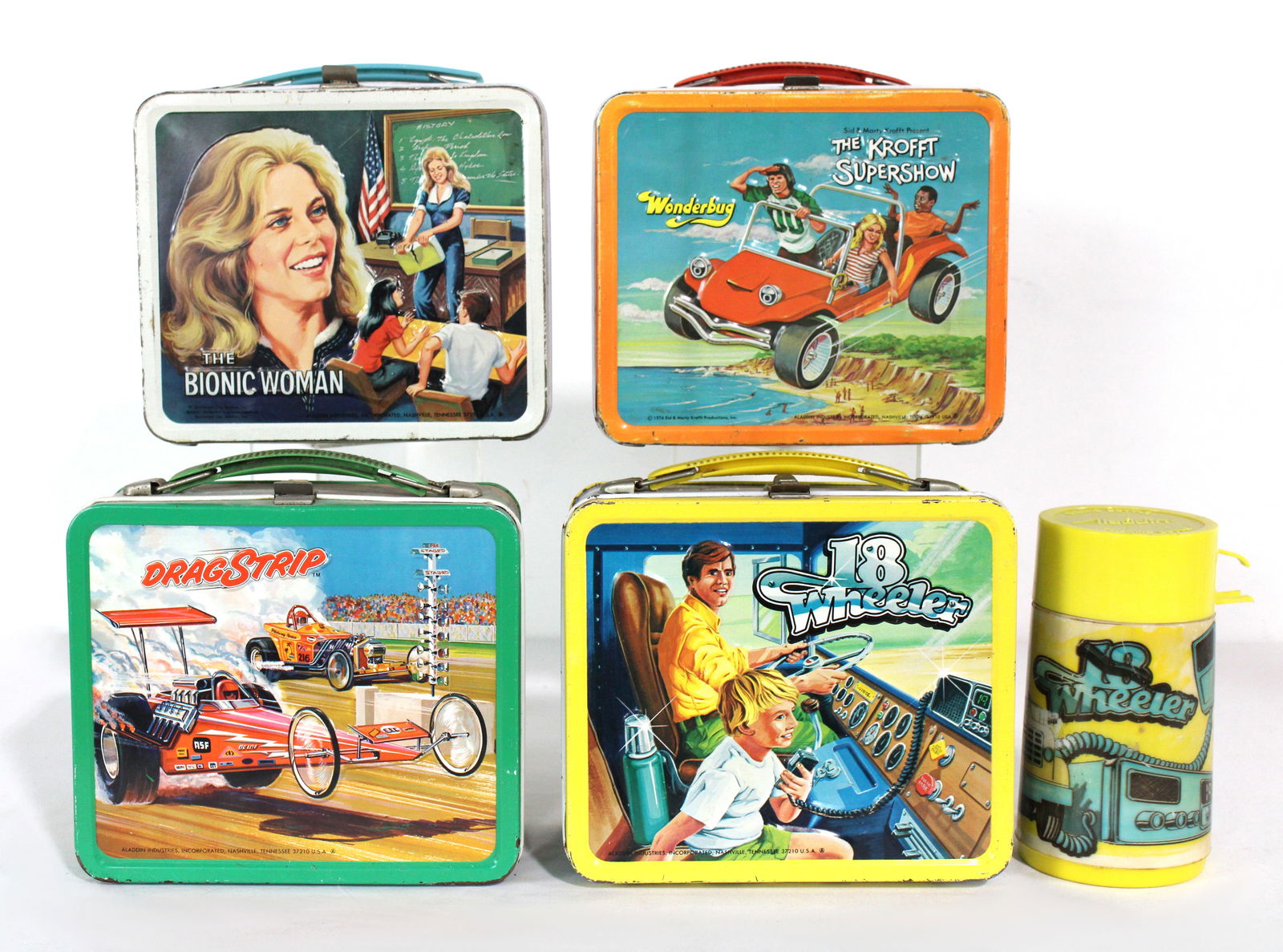 Tin Aladdin Lunchboxes incl. Drag Strip, 18 Wheeler, Bionic Woman and The Krofft Supershow (1 of 2)