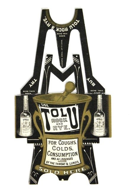 Tolu Rock and Rye Die Cut Store Advertisement: In-house shipping available. Dimensions: 7 x 4