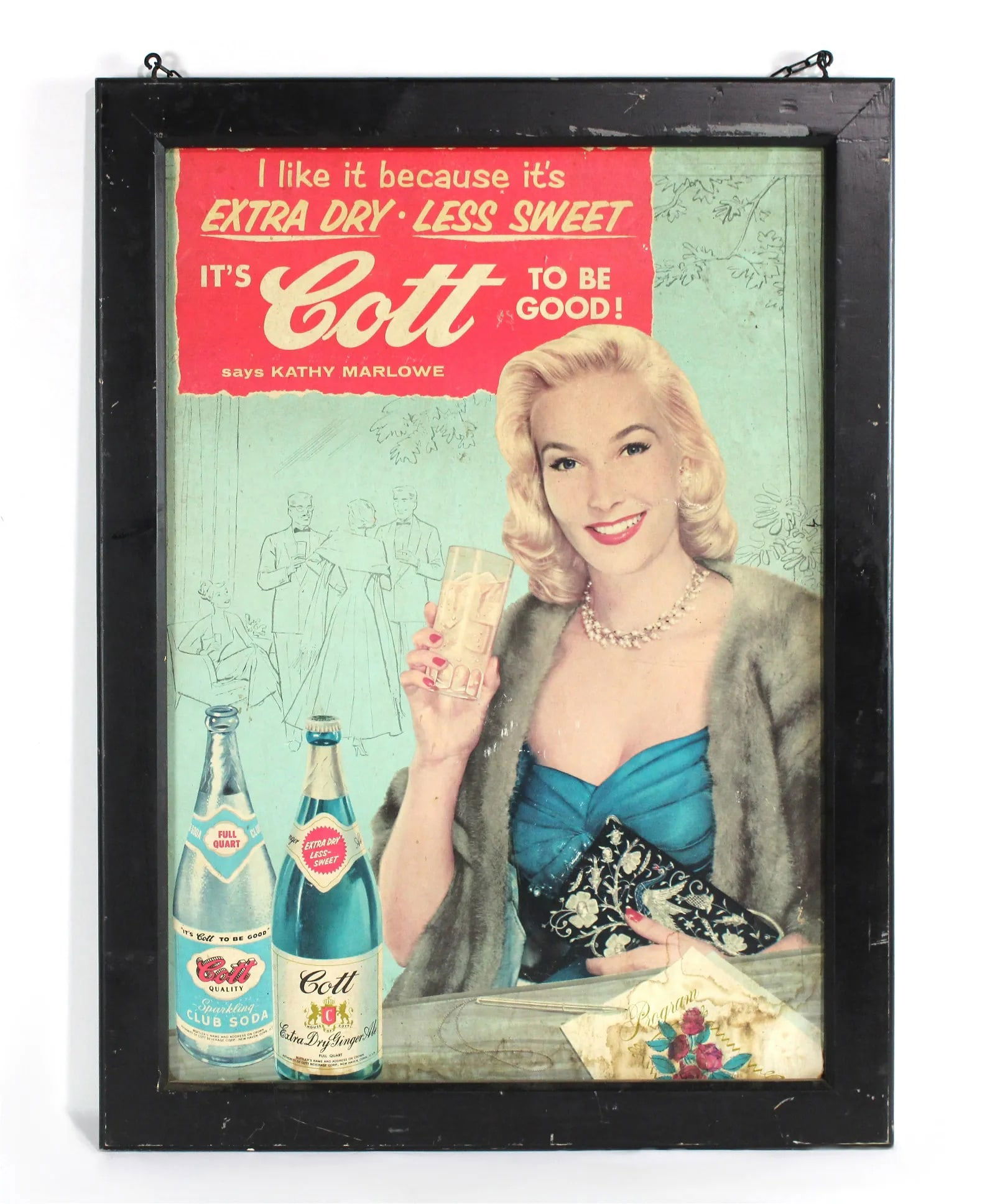 Original Cott Ginger Ale Cardboard Advertisement, Framed (1 of 1)