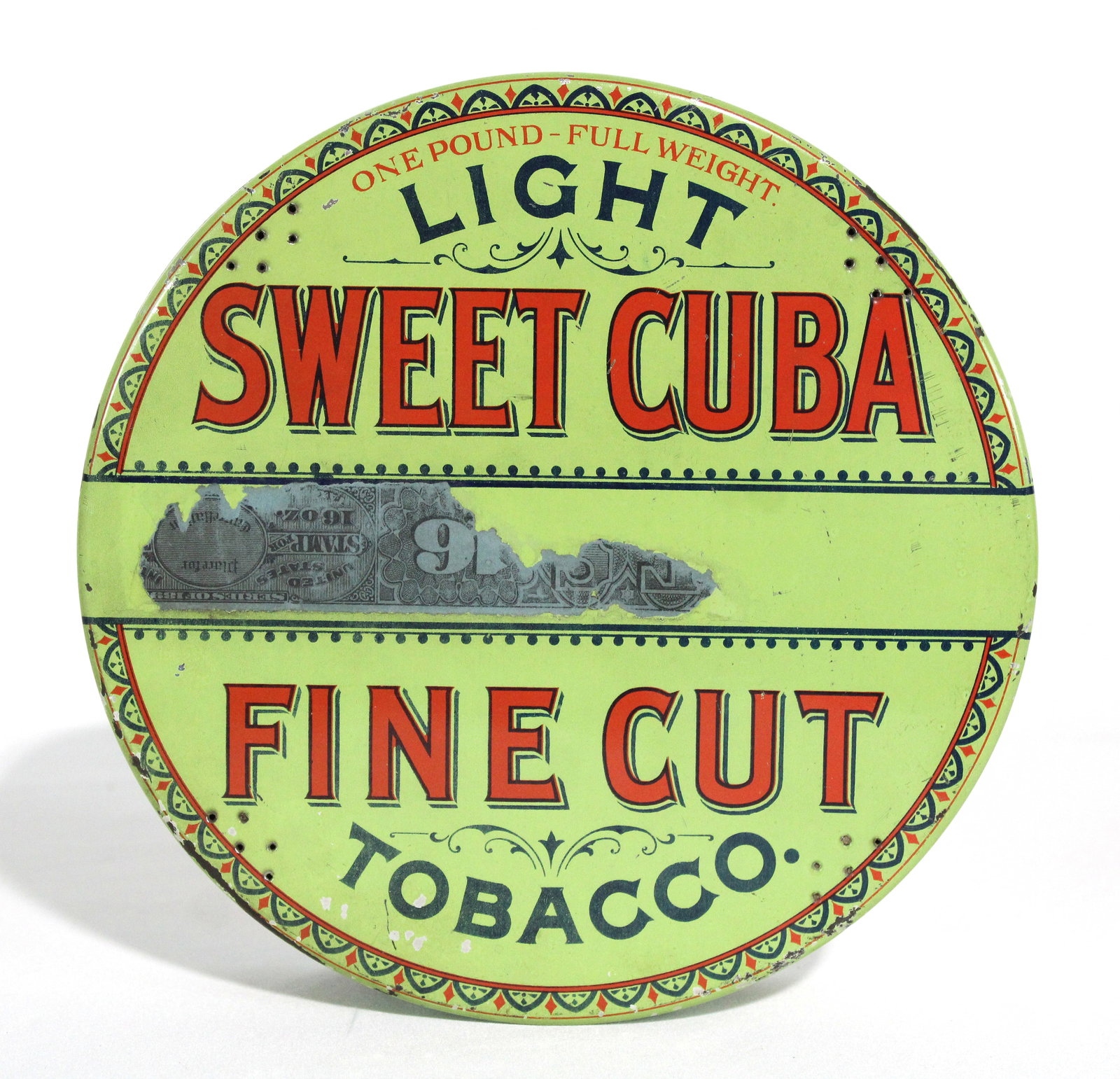 Sweet Cuba Tobacco Round Tin: In-house shipping available. Dimensions: 2 x 9 x 9