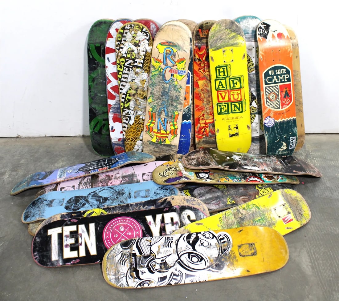 Large Lot of Skateboard Decks: Total of 27. This item requires third-party shipping or pickup arrangements to be made.