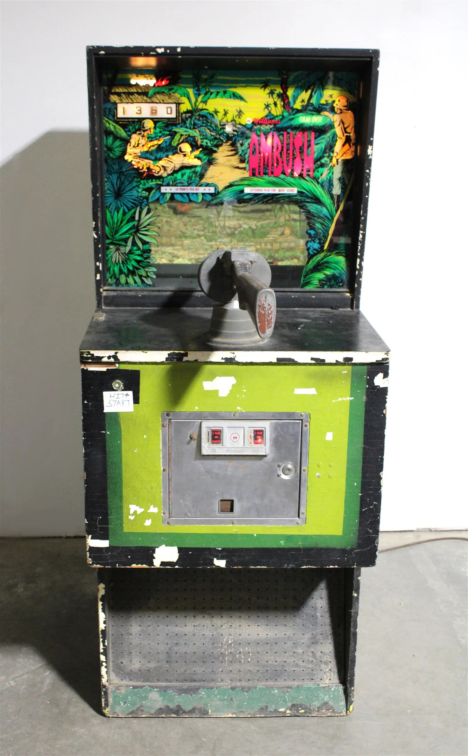 Williams Ambush Shooting Arcade Game: Working, new coil in gun. This item requires third-party shipping or pickup arrangements to be made. Dimensions: 71 x 29 x 48