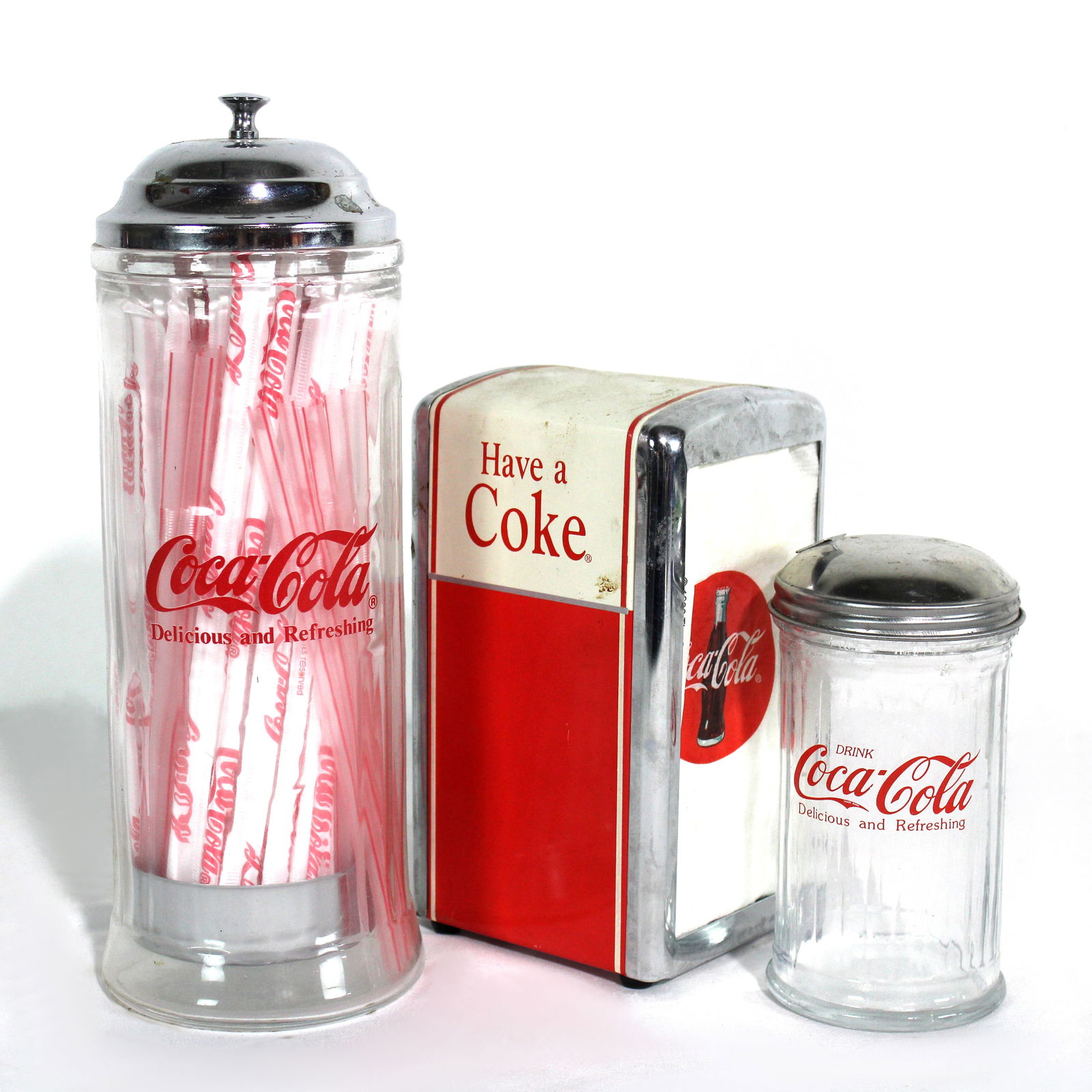 Coca Cola Soda Fountain Straw, Sugar and Napkin Containers, 1990s (1 of 1)