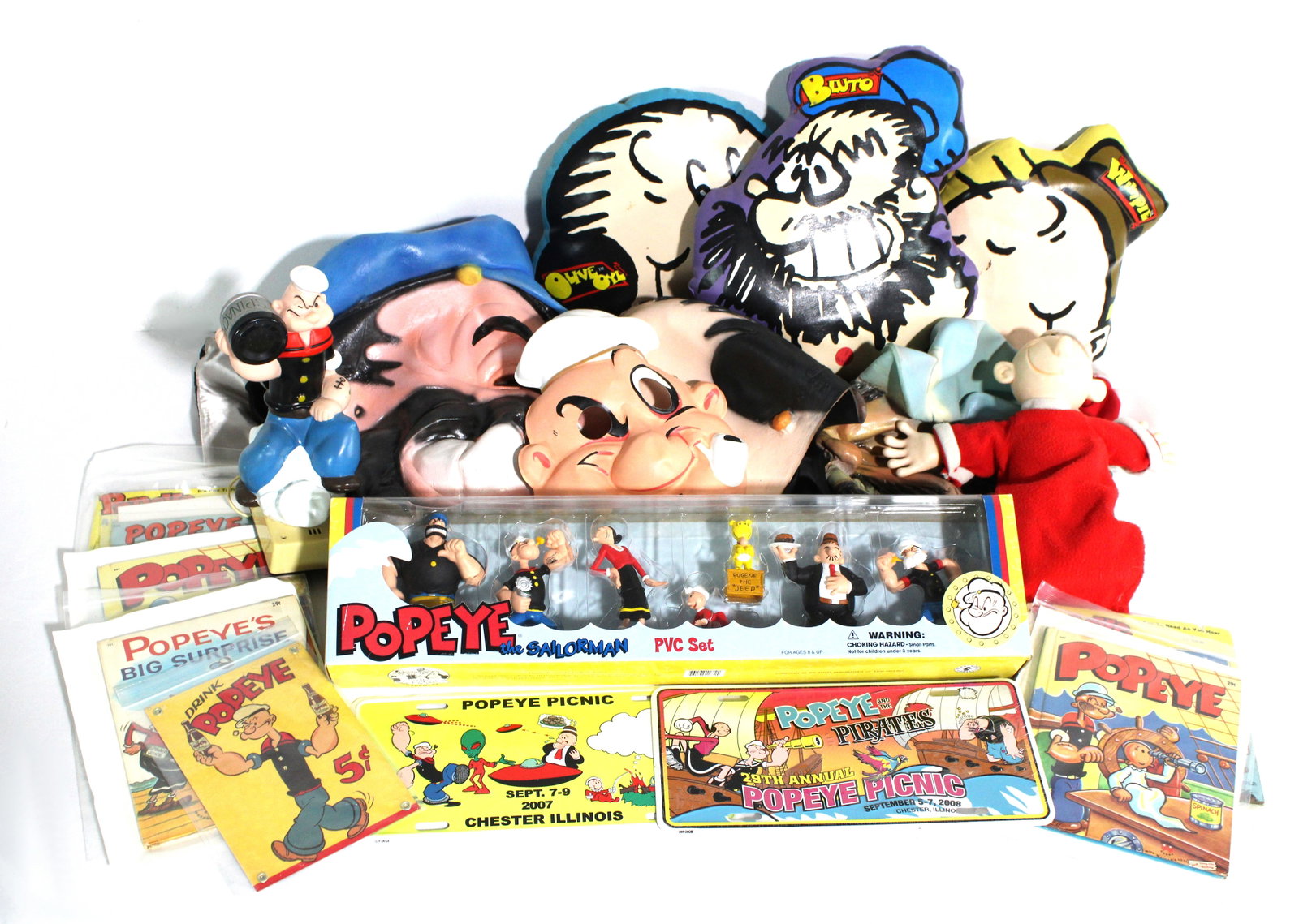 Large Lot of Popeye Collectibles incl. PVC Figurines in Box: In-house shipping available.