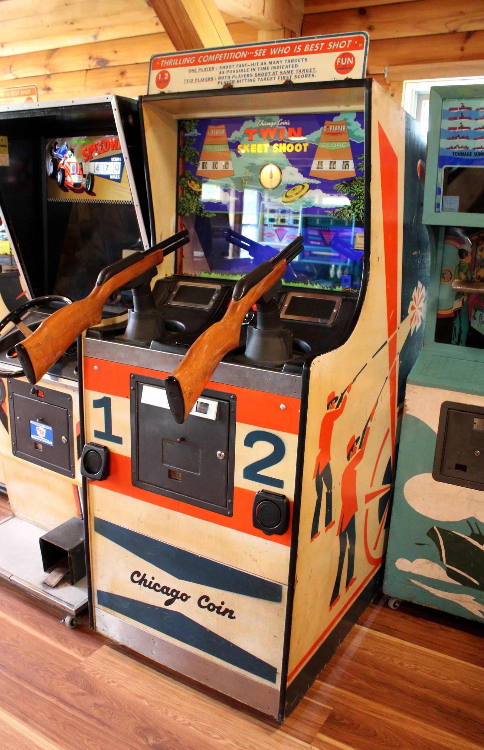 Chicago Coin Twin Skeet Shoot Rifle Gallery Arcade Game: Working. All bulbs LED. Backglass has been professionally re-created and sealed. *This is a remote auction in McHenry, Maryland. Pickup or Third-party shipping is required on all items. A list of sugg