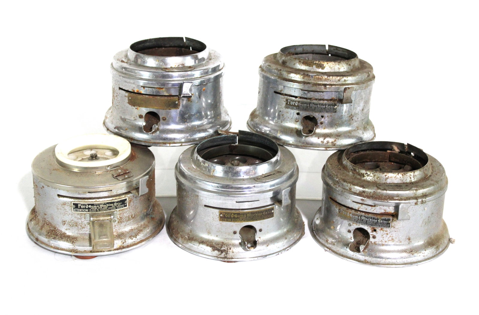 Ford Gumball Bases, Total of 5: Varying conditions, rust present. In-house shipping available.